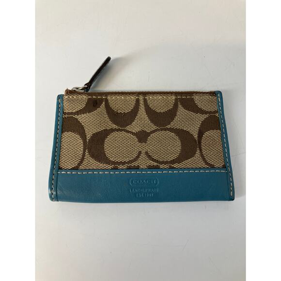 COACH CANVAS, LEATHER SIGNATURE PRINT SMALL CARD WALLET - Picture 1 of 12